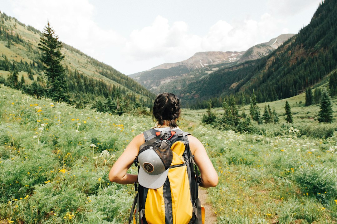 Voyageur avec un sac à dos marchant en pleine nature